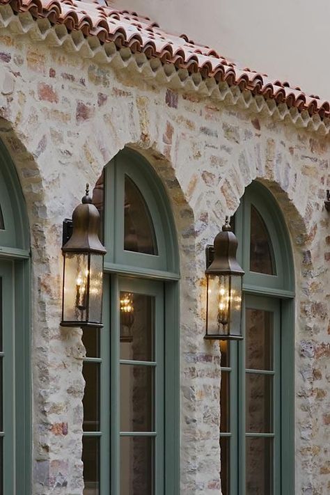 Stone Building, Monterey California, Mediterranean Home, Arched Windows, Stone Houses, Brick And Stone, Stone House, Exterior Brick, Dream Home Design