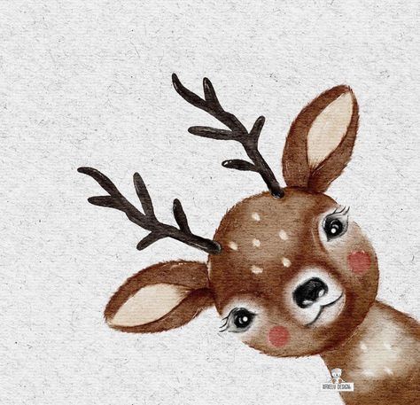 Christmas Reindeer Watercolor, Cute Reindeer Illustration, Christmas Deer Drawing, Christmas Deer Illustration, Christmas Illustration Watercolor, Reindeer Drawing, Christmas Knitting Projects, Deer Illustration, Funny Cartoon Pictures