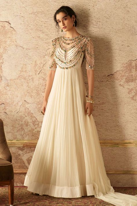 Buy Ridhi Mehra White Net Embroidered Anarkali With Dupatta Online | Aza Fashions Ridhi Mehra, Floor Length Anarkali, Embroidered Crop Tops, Net Dupatta, Anarkali Dress, Indian Fashion Dresses, Indian Design, Designer Wear, Indian Wear