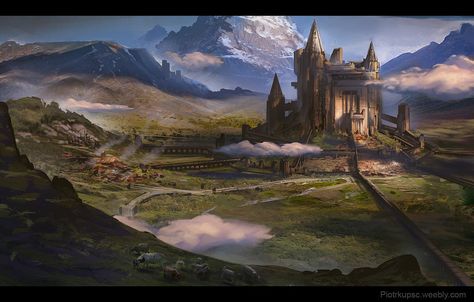 Highlands Castle by St-Pete.deviantart.com on @deviantART Old Spells, Sky Castle, Old Artwork, Old Kingdom, City Of Dreams, Castle Aesthetic, City Drawing, Magic City, Fantasy City