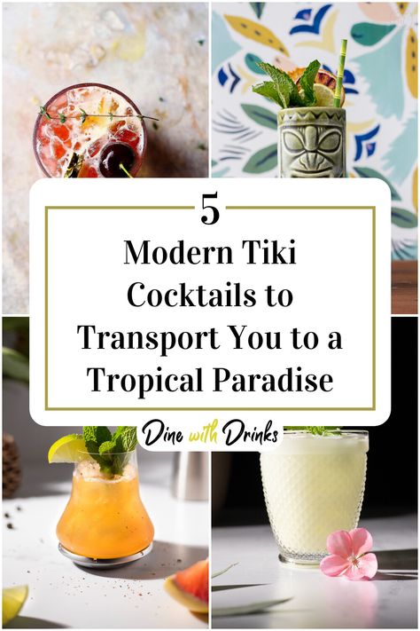 Collage of 4 modern tiki cocktails. Unique Tiki Cocktails, Tiki Mocktail Recipe, Tiki Drinks Cocktails, Tiki Drinks Recipes, Backyard Luau, Tiki Cocktail, Drink Garnishing, Tiki Cocktails, Tiki Drinks