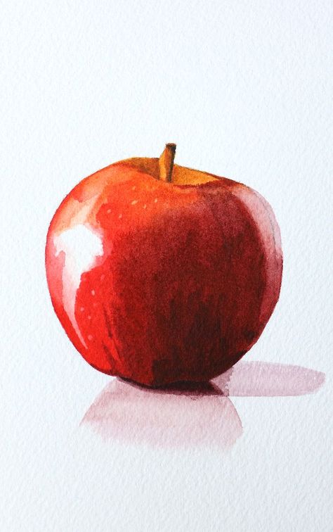 Black Reference, Drawing Apple, Fruit Art Drawings, Veggie Art, Apple Painting, Watercolor Beginner, Apple Art, Beginner Art, Watercolor Fruit