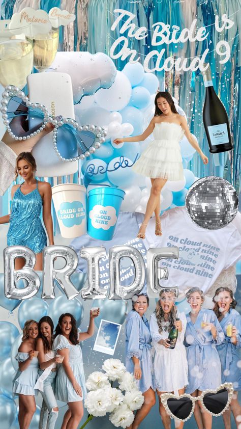 Bride On Cloud 9 Bachelorette Theme, Shes On Cloud Nine Bachelorette, Blue Bachelorette Aesthetic, On Cloud 9 Bachelorette Party Theme, On Cloud Bride Bachelorette, Blue Disco Bachelorette Party, Something Blue Party Theme, Dreaming Of I Do Bachelorette Theme, Blue And Pink Bachelorette Party