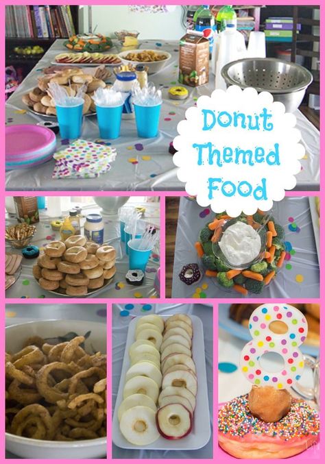 A look at our simple donut themed birthday party. With donut (or douhgnut) themed decorations, food, favors, and printables. Donut Birthday Party Food Ideas, Donut Food Ideas, Donut Themed Food, Donut Themed Party Food, Donut Grow Up First Birthday Food Ideas, Donut Party Treats, Donut First Birthday Party Food, Sweet One Party Food Ideas, Donut Adoption Party