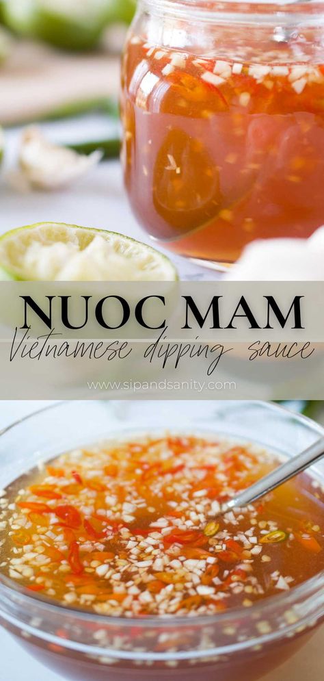 Nước Mắm is a pungent, salty, sweet, umami-packed sauce that is a treasure of Vietnamese cuisine…and my childhood! Drizzled over dishes or served as a dipping sauce, it always provides a unique depth of flavor. It's a must have condiment for Vietnamese dishes like egg rolls and spring rolls, savory crepes, rice and noodle dishes. Vietnamese Salmon Spring Rolls, Dip For Spring Rolls, Nuoc Nam Sauce, Viet Spring Rolls, Vietnamese Summer Roll Dipping Sauce, Vietnamese Fish Sauce Dip, Imperial Rolls Vietnamese, Vietnamese Spring Rolls Peanut Sauce, Summer Roll Sauce Recipe