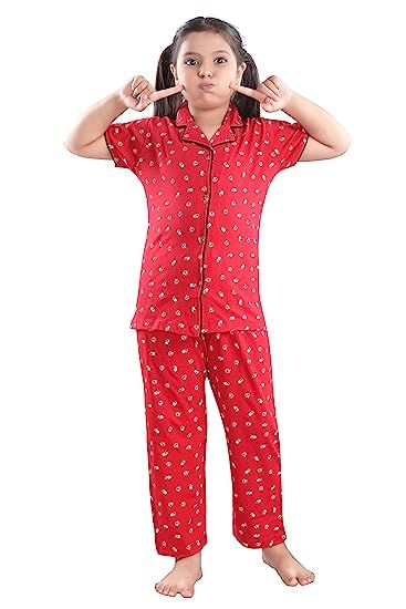 Girls Cotton Printed Night Suit Night Dress Night Suit Cotton, Girls Night Dress, Name Dark, Cotton Nightwear, Pink Bottom, Night Suit, Sleep And Loungewear, Suit Set, Dark Pink