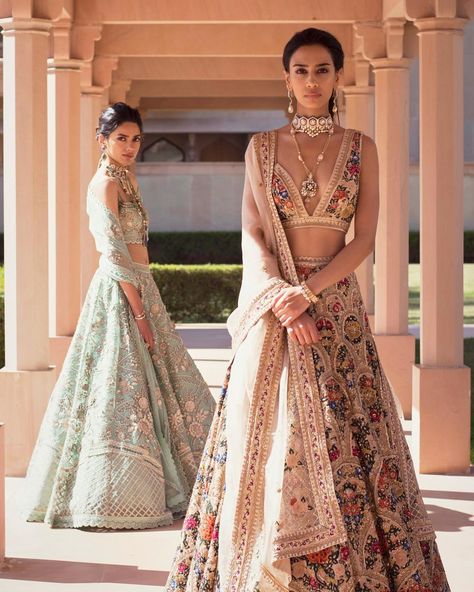 SAHIL KOCHHAR on Instagram: ““Of summer blooms and eclectic spring hues”. Sahil Kochhar as a label has always taken pride in its unique aesthetics and embroidery style,…” Sahil Kochhar, A Line Lehenga, Indian Outfits Lehenga, Bridal Lehenga Collection, India Dress, Indian Look, Lehenga Collection, Indian Bridal Fashion, Designer Lehenga