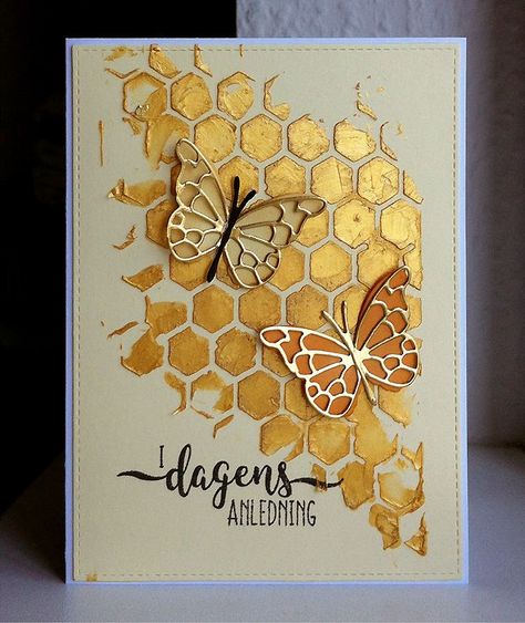 Card Ideas Butterfly, Butterfly Cards Ideas, Honeycomb Stencil, Butterfly Cards Handmade, Hexagon Cards, Card Butterfly, Butterfly Birthday Cards, Card Making Ideas, Bee Cards