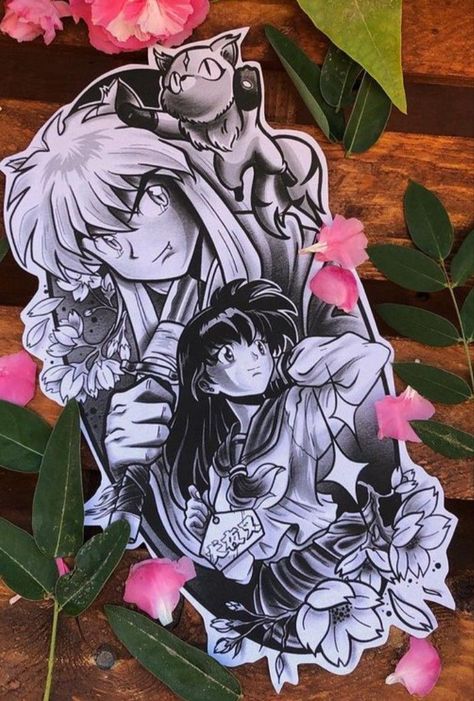 #CoolTattoos #TattooArt #InkMaster #TattooDesigns #InkedUp #TattooLovers #InkInspiration #TattooIdeas #CreativeInk #TattooStyle Inuyasha Sleeve Tattoo, Inuyasha Kagome Tattoo, Inuyasha And Kagome Tattoo Ideas, Inuyasha Tattoo Design, Inuyasha Lineart, Inuyasha And Kagome Tattoo, Kagome Tattoo, Inuyasha Tattoo Ideas, Inuyasha Tattoo