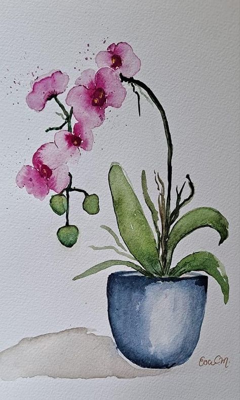 Orchid Drawing, Orchids Painting, Learn Watercolor Painting, Watercolor Paintings For Beginners, Diy Watercolor Painting, Watercolor Projects, Grooming Tips, Seni Cat Air, Watercolor Flower Art