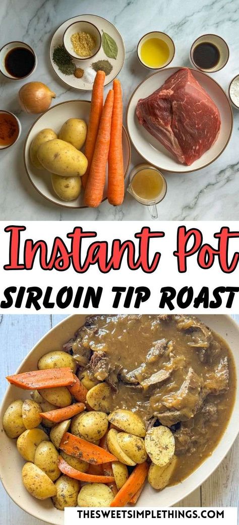 If you have ever wanted a hearty, tender, & savory roast beef dinner with root veggies but don't have the time for the oven, then this Instant Pot sirloin tip roast recipe is for you! This lean beef roast is tender and full of flavor, served with an amazing gravy made from simple, wholesome ingredients. This is going to be a new family favorite that everyone will want you to make again and again! Also a great recipe for Instant Pot Pot Roast, Instant Pot Sirloin Tip Roast, Instant Pot Beef Roast Sirloin Tip Roast Instant Pot, Pot Roast Instant Pot, Roast Beef With Vegetables, Roast Instant Pot, Instant Pot Roast, Tip Roast, Instant Pot Pot Roast, Roast Beef Dinner, Sirloin Roast