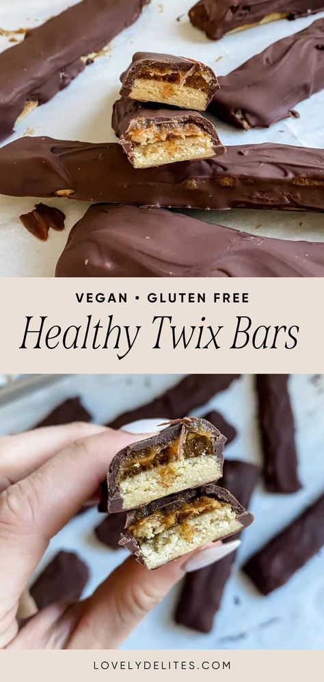 Healthy Twix Bars are going to be your new favorite snack or dessert. These homemade twix bars are both vegan and gluten free. Made with dates and almond flour. Taste just like an original twix bar, but won’t give you a sugar crash. Gluten Free Twix Bars, Healthy Twix Bars, Vegan Twix Bars, Gluten Free Twix, Zucchini Risotto, Homemade Twix Bars, Twix Bars, Twix Bar, Vegan Dessert Recipes