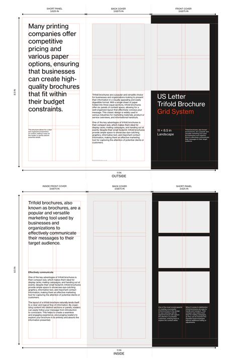 US Letter Trifold Brochure Grid System for Adobe InDesign – grid system is visible Info Pamphlet Design, Digital Pamphlet Design, Brochure 3 Fold Design, Brochure Grid Layout, A3 Brochure Design, Tri Fold Design, Editorial Brochure Design, Three Fold Brochure Design, Folded Brochure Design