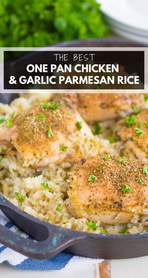 Garlic Parmesan Chicken And Rice Bake, Garlic Parmesan Rice, Parmesan Rice, Baked Dish, One Pan Chicken, Easy One Pot Meals, Superfood Recipes, Pan Chicken, Chicken Main Dishes