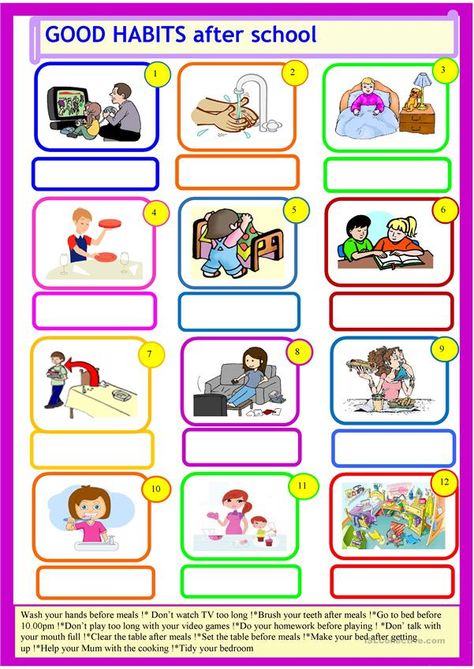 Good habits after school - English ESL Worksheets for distance learning and physical classrooms Habits Worksheet, Number Words Worksheets, Homework Worksheets, Classroom Images, Cursive Writing Worksheets, Online Design Services, School Homework, Spelling Worksheets, Special Educational Needs