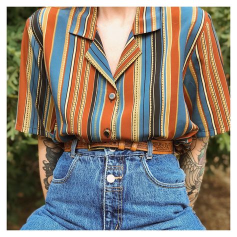 Vintage 90’s oversized boxy lightweight stripedDepop button up shirt outfit buttonupshirtoutfit Striped Tshirt Outfits, Button Up Shirt Outfit, Outfits With Striped Shirts, Oversized Shirt Outfit, Striped Tshirt, Outfits 90s, Streetwear Aesthetic, Aesthetic Ideas, Button Up Blouse