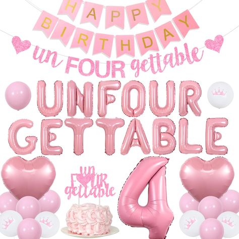 PRICES MAY VARY. Package Includes: Unforgettable 4th birthday girl decorations include 16 x latex balloons 12 inches, 1 x happy birthday banner, 1 x unfourgettable banner, 1 x unfourgettable foil balloons 16 inches(No Helium Supported), 1 x number 4 foil balloon 32 inches(No Helium Supported), 1 x heart foil balloon 18 inches(Helium Supported), one pack can meet your various needs for 4 year old girl birthday decorations 4 Year Old Girl Birthday Decorations: If you are planning to host a 4 year Pink 4th Birthday Party, Birthday Theme For 4 Year Girl, 4 Birthday Theme Girl, 4th Birthday Party For Girls Theme Ideas, 4th Birthday Ideas For A Girl, 4 Th Birthday Ideas Girl, Girl Fourth Birthday Party Ideas, Four Year Old Birthday Party Girl, 4th Birthday Theme Girl