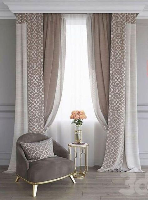 Large windows are a popular feature these days. They offer more sunlight and make the house airier. In fact, because of their advantages, all modern h... | Combine Prints and Solid Colors #LargeWindows #Curtains #curtainsforlargewindows #largewindowcurtains #windows #decoratedlife Latest Curtain Designs, Curtain Designs For Bedroom, Curtains Living Room Modern, Unique Curtains, Curtain Styles, Living Room Decor Curtains, Luxury Curtains, Elegant Curtains, Stylish Curtains