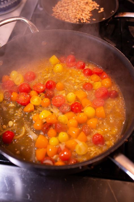 Simmered Tomatoes and Cannellini Beans Recipe Camellia Beans Recipe, Pesto Ravioli, Cannellini Beans Recipes, Liz Adams, Harvest Salad, Skillet Dishes, Cranberry Sauce Homemade, Beans Recipe, Cannellini Beans