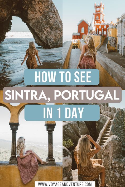 How To See Sintra Portugal in 1 Day. The Most Perfect Day Trip To Sintra Portugal. An alluring gem just half an hour away from Lisbon, Sintra is best known for its historical and beautiful castle. Sintra is the perfect day trip from Lisbon and there is a lot to see in this beautiful area of Portugal. Best things to do in Sintra | Sintra Day Trip | Sintra Itinerary | Lisbon Day Trips | Sintra Day Trip Itinerary, Sintra Instagram Spots, Sintra Day Trip, Sintra Portugal Outfit, Things To Do In Sintra Portugal, Sintra Photoshoot, Sinatra Portugal, Lisbon Day Trips, Lisbon Portugal Travel