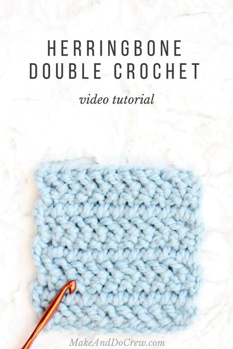 Herringbone Double Crochet, Herringbone Stitch Tutorial, Crochet Waistcoat, Half Double Crochet Stitch, Crochet Knit Stitches, Easy Crochet Stitches, Herringbone Stitch, Crochet Stitches Video, Learn How To Crochet