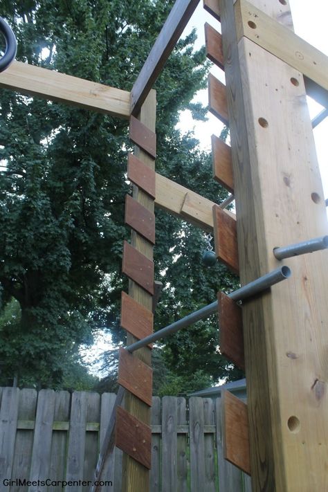 15 Build Your Own Salmon Ladder On A Backyard Ninja Warrior Course, By Girl Meets Carpenter Featured On @Remodelaholic Adult Jungle Gym, Ninja Warrior Backyard, Backyard Ninja Course, Adult Treehouse, America Ninja Warrior, American Ninja Warrior Obstacles, Salmon Ladder, Kids Ninja Warrior, Diy Ninja