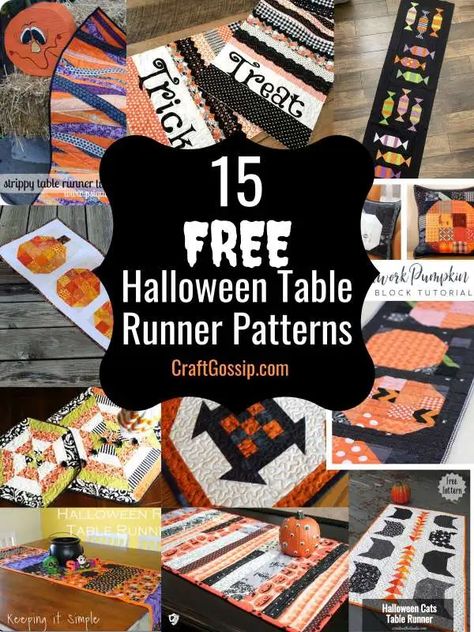 15 Free Halloween Quilted Table Runner Patterns – Quilting Fall Quilted Table Runners Patterns Free, Quilted Table Runner Patterns, Halloween Runner, Table Runner Patterns, Placemat Patterns, Christmas Table Runner Pattern, Halloween Quilt Patterns, Halloween Table Runner, Halloween Placemats