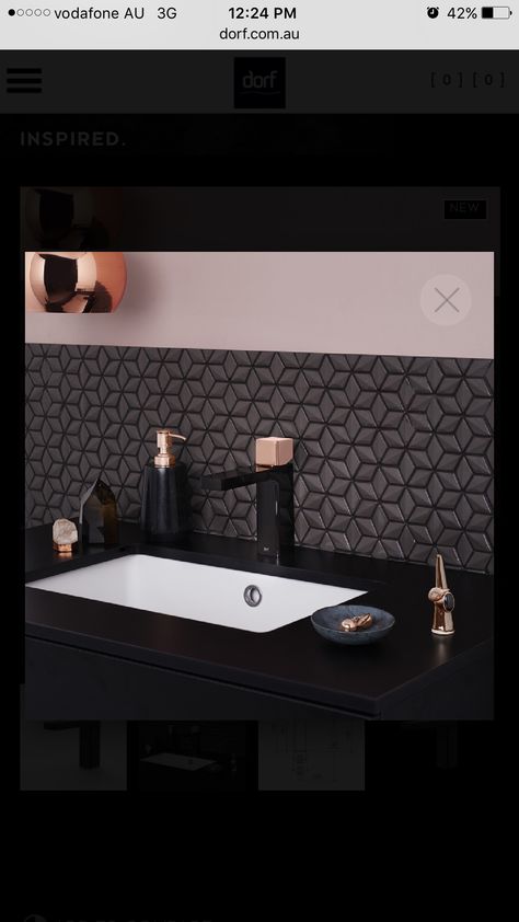 Rose Gold Tap with additional black handle (interchangeable- love this concept) available from dorf.com.au plus 20 year warranty!! White And Rose Gold Bathroom, Rose Gold Bathroom Ideas, Gold Bathroom Ideas, Rose Gold Bathroom, Black White Bathroom, Gold Taps, Black White Bathrooms, Gold Bathroom, Bathroom Style