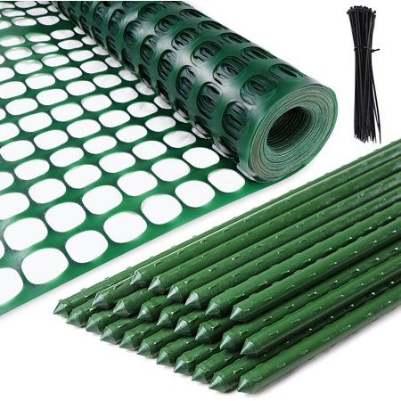 Our mesh visual barrier netting helps prevent small pets from wandering off or accessing areas of your lawn or garden that are off limits. Great for establishing a secondary fence for landscaping purposes, protecting flowerbeds and gardens from being trampled on. Or, put it up to keep toddlers away from your pool and other unsavory areas of your yard. Size: fence: 4 x 100 Feet garden stakes：4FT*0.43in.  Color: Green. Plastic Garden Fencing, Cheap Garden Fencing, Temporary Fence, Portable Fence, Snow Fence, Plastic Garden, Garden Netting, Mesh Fencing, Plastic Mesh