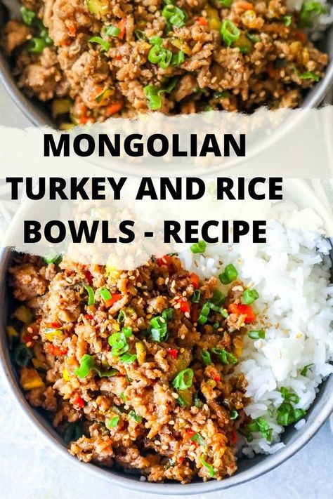 Mongolian Turkey, Mongolian Sauce, Turkey Rice Bowl Recipe, Crockpot Ground Turkey, Ground Turkey And Rice, Cooked Rice Recipes, Rice Bowls Healthy, Turkey And Rice, Ground Turkey Recipes Easy