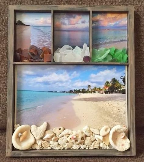 Seashell Memory Craft, Shell Memory Craft, Displaying Rocks From Vacation, Seashell Shadow Box Ideas Diy, Beach Shadow Box Ideas, How To Display Sea Shells, Shadow Boxes Diy, Seashell Display Ideas, Memory Shadow Box