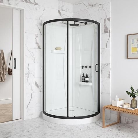 OVE Decors Breeze 32 in. L x 32 in. W x 76 in. H Corner Shower Kit Sliding Framed Shower Door with Shower Wall and Shower Pan-15SKA-BREE32-BL - The Home Depot Corner Shower Stalls, Corner Shower Kits, Bathtub Enclosures, Acrylic Shower Base, Framed Shower Door, Contemporary Shower, Shower Kit, Shower Base, Shower Pan