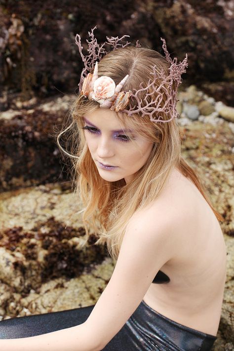 Coral Ethereal Crown, Siren Costume, Seashell Crown, Orange Quartz, Mermaid Cosplay, Mermaid Parade, Fan Coral, Unicorn Outfit, Mermaid Crown