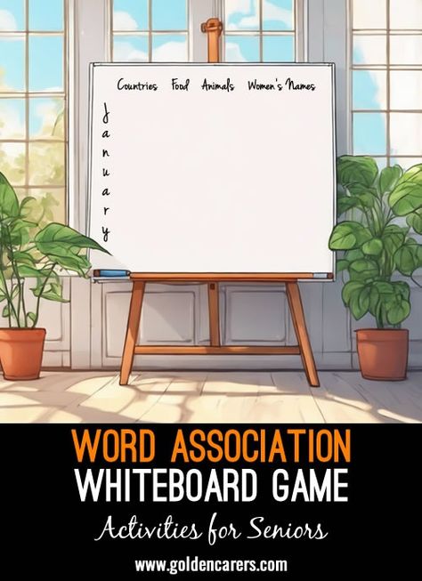 Whiteboard Word Association Game Whiteboard Games, Senior Center Activities, Memory Care Activities, Word Association, Senior Living Activities, Nursing Home Activities, Morale Boosters, Staff Morale, Recreation Therapy