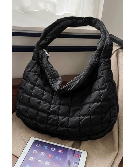 Hurry! Limited stock available. Black Quilted Zipper Large Shoulder Bag, exclusively priced at $20.93 Don't miss out! Quilted Shoulder Bag, Quilted Handbags, Classic Bags, Large Shoulder Bags, Black Quilt, Quilted Bag, Zipper Top, Travel Companion, Weekender Bag