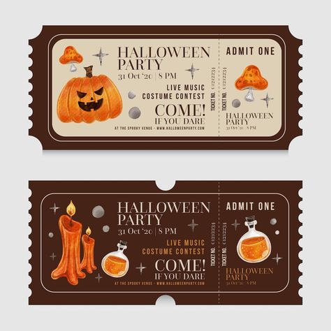 Ticket Collection, Carte Halloween, Ticket Design, About Halloween, Pola Kartu, Halloween Fonts, Halloween Tags, Dessin Adorable, Retro Halloween