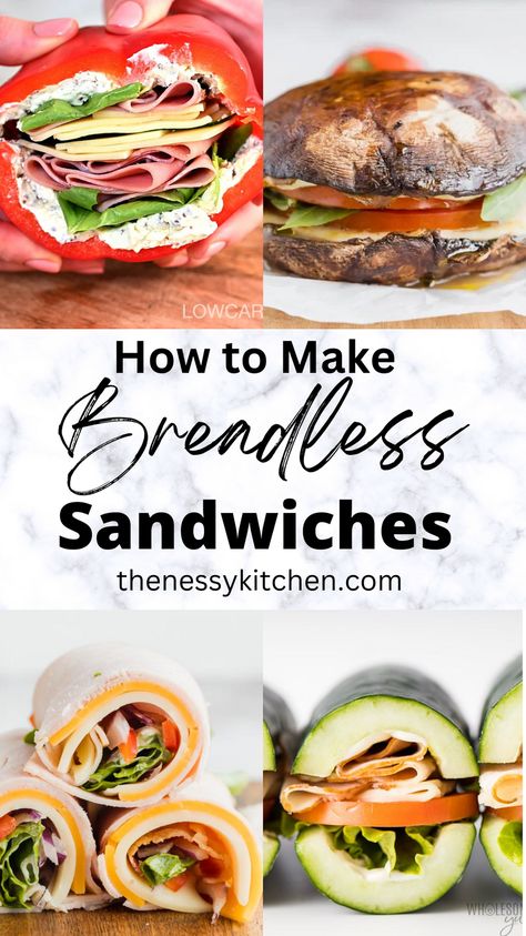 Alternative To Sandwiches Lunches, No Bread Sandwiches, Sandwich Melt Ideas, Bread Free Sandwich Ideas, Paleo Sandwich Ideas, Healthy Lunch Ideas No Bread, Meals Without Bread, Bread Substitute Sandwich, Breadless Sandwich Ideas