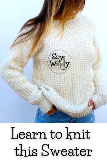 Today, I’m sharing how to knit a Sweater with straight needles, (round neck or crew neck), and I’ll show you how to do it, step by step. A free pattern that comes in five sizes: From XS up to XXL! #sowoolly #howtoknitasweater #knittingpattern Easy Beginner Knit Sweater Pattern, Easy Knit Pullover Pattern Free, How To Knit A Sweater With Straight Needles, Easy Sweaters To Knit Free Pattern, Easy Knitted Jumper, Knitted Jerseys For Women Free Patterns, Easy Knitted Sweaters Free Pattern, Simple Sweater Pattern Knitting, Knitted Sweater Pattern Beginner