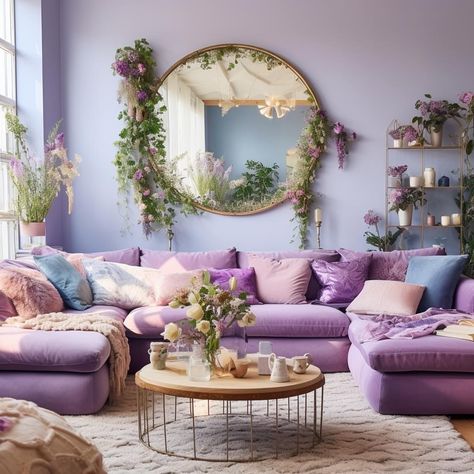 Lavender Living Room, Purple Furniture, Deco Pastel, Purple Living Room, Casa Country, Apartment Decor Inspiration, Bohemian Living Room, Dream House Interior, Living Room Inspo