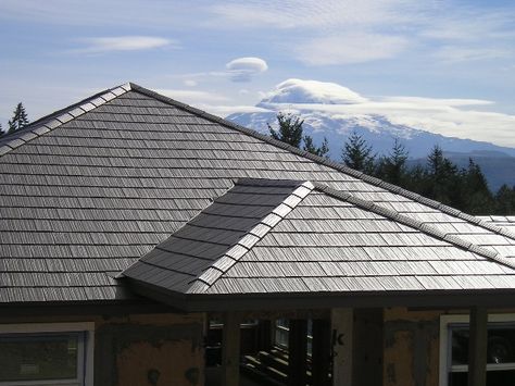 http://www.prefabhomeparts.com/solarroofshingles.php has some info on the eco friendly benefits of solar roof shingles. Metal Shingle Roof, Solar Roof Shingles, Metal Shingles, Solar Roof Tiles, Fibreglass Roof, Roof Maintenance, Steel Roofing, Wood Shingles, Roof Architecture