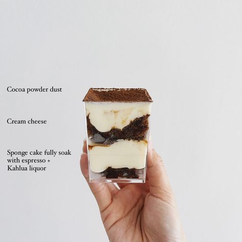 Luscious coffee-flavored dessert with a bit of something extra from a little liqueur - Classic Tiramisu #stayhome #staysafe #kamihantar Tiramisu Flavored Cake, Jar Cake Photography, Tiramisu Quotes, Tiramisu Jar, Tiramisu Packaging, Tiramisu Cups, Classic Tiramisu, Jar Cake, Cakes Photography