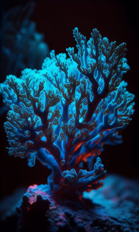 How To Draw Bioluminescence, Deep Sea Bioluminescence, Bioluminescence Underwater, Deep Sea Plants, Dark Coral Aesthetic, Bioluminescence Drawing, Bioluminescent Coral, Glow In The Dark Aesthetic, Bioluminescence Water