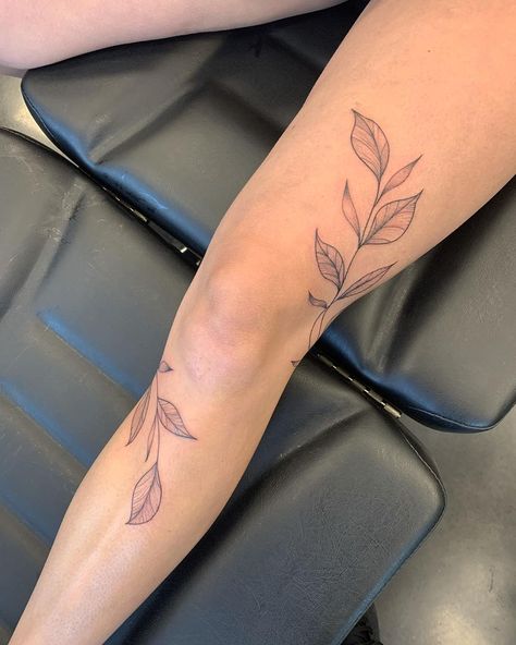 Wrap Around Tattoos For Women Leg, Leg Tattoos Women Small Simple, Leg Bands Tattoo, Foliage Hip Tattoo, Leg Leaves Tattoo, Vine Around Leg Tattoo, Vine Tattoo Thigh, Patchwork Tattoo Ideas Upper Arm, Dainty Leg Tattoos Women