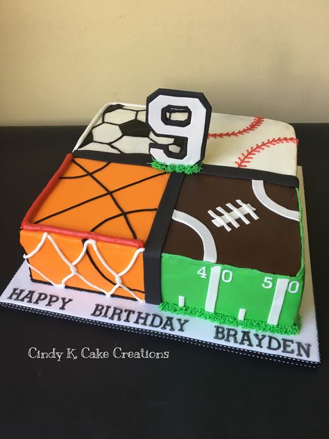 All Sports Birthday Cake, Sports Bday Cake, Sports Sheet Cake, Sports Party Cake, Sport Birthday Cakes, Sports Theme Birthday Cake, Sports Cakes For Boys Birthdays, Sports Cake Ideas, Ball Theme Cake