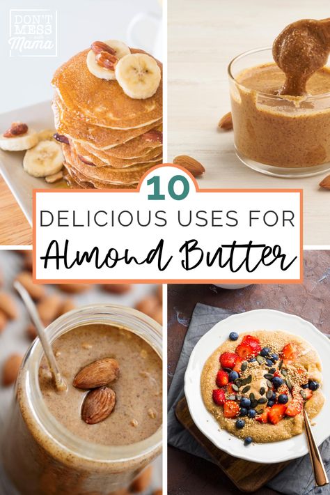 Looking for almond butter snack ideas? This post shares 10 ways to use almond butter from smoothies to sandwiches. Almond butter is a delicious addition to gluten free diets and a great alternative to peanut butter. #almondbutterrecipe #almondbuttersnacks #almondbutter Healthy Almond Butter Recipe, What To Make With Almond Butter, Almond Butter Powder Recipes, Almond Butter Sandwich Ideas, What To Do With Almond Butter, Almond Butter Lunch Ideas, Almond Butter Snack Ideas, Breakfast With Almond Butter, Healthy Snacks With Almond Butter