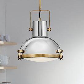 Nautique 13" Wide Heritage Brass and Nickel Pendant Light Dome Construction, Coastal Pendant Lighting, Coastal Industrial, Dome Pendant Light, Coastal Lighting, Heritage Brass, Chrome Pendant Lighting, Kitchen Lights, Silver Pendant Lighting