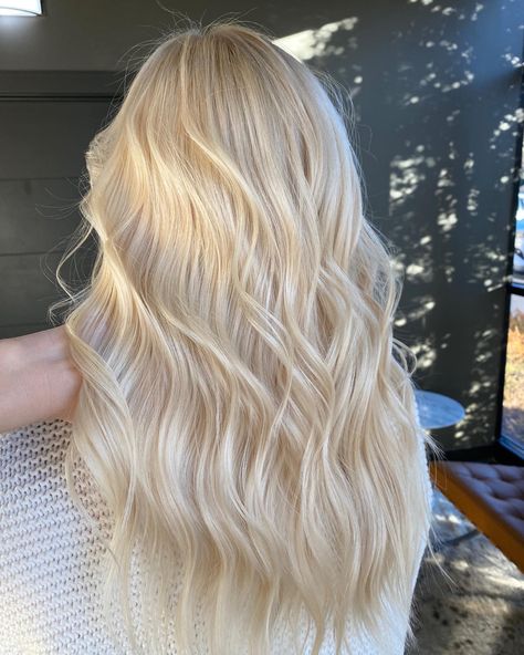 Level 10 Blonde Hair, Pure Diamond Blonde Hair, All Over Color Blonde, Solid Blonde Hair Color, Blonde Before And After, Very Blonde Highlights, Stone Blonde Hair, Bright Blonde Hair With Dimension, Bleach And Tone Hair