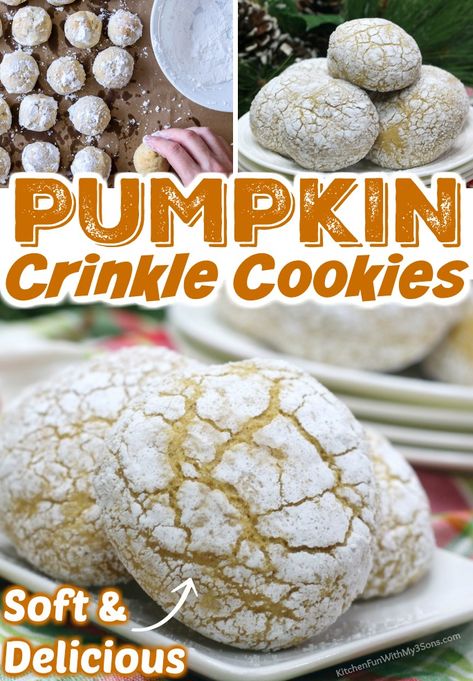 Maple Crinkle Cookies, Pumpkin Crinkle Cookies, Red Velvet Crinkle Cookies, L Kitchen, Maple Recipes, Crinkle Cookies Recipe, Pumpkin Cookie Recipe, Pumpkin Spice Cookies, How To Make Pumpkin