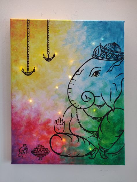 Wall Decoration With Frames, Painting On Ganesh Chaturthi, Good Luck Paintings For Home, Abstract Art Krishna, Ganesha Art Abstract, Ganesh Ji On Canvas, Canvas Painting For Gifting, Paintings For Gifting, Painting Ideas To Gift Someone