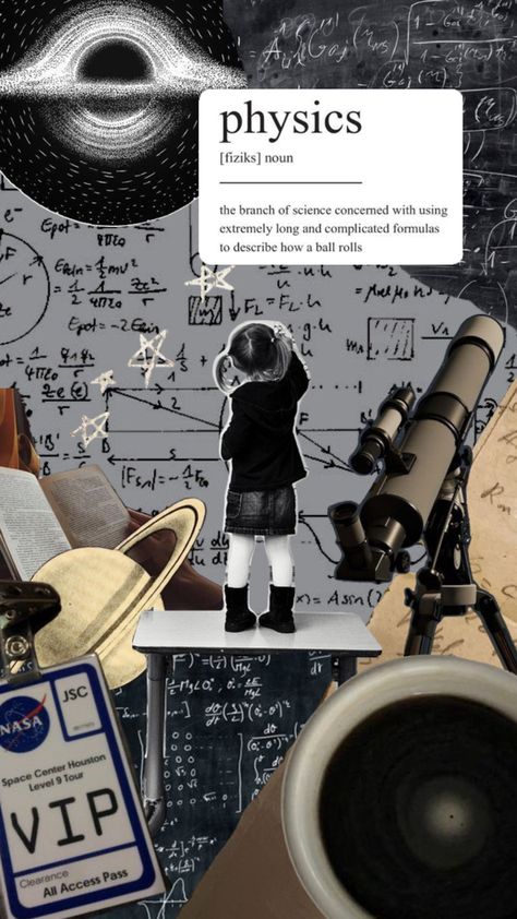 Bored In Class Aesthetic, Astronomer Aesthetic Wallpaper, Space School Project Ideas, Physics Notebook Cover Ideas Aesthetic, Science Conference Aesthetic, Physics Wallpaper Backgrounds, Astro Physics Aesthetic, Physics Moodboard, Physics Collage